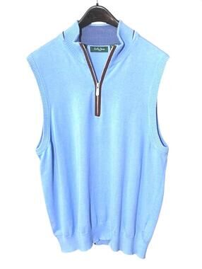 BOBBY JONES Mens M Clubhouse Sky Blue 100% Pima Cotton 1/4 Zip Golf/Casual Vest